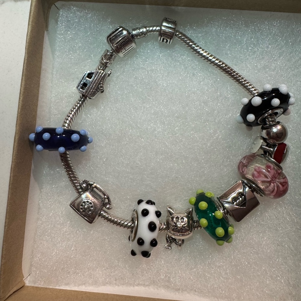 Silver Charm Bracelet with Colorful Beads